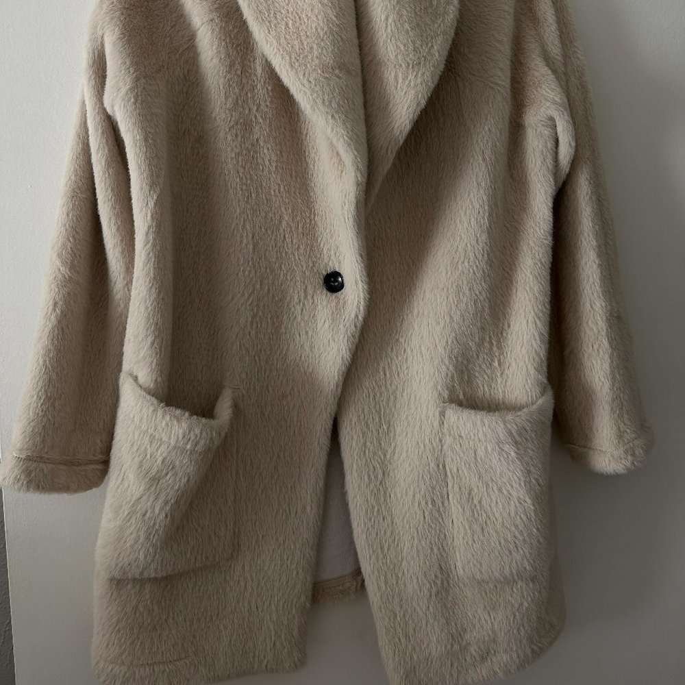 Anthro Velvet Feel Oversized Teddy Coat - Picture 3 of 5